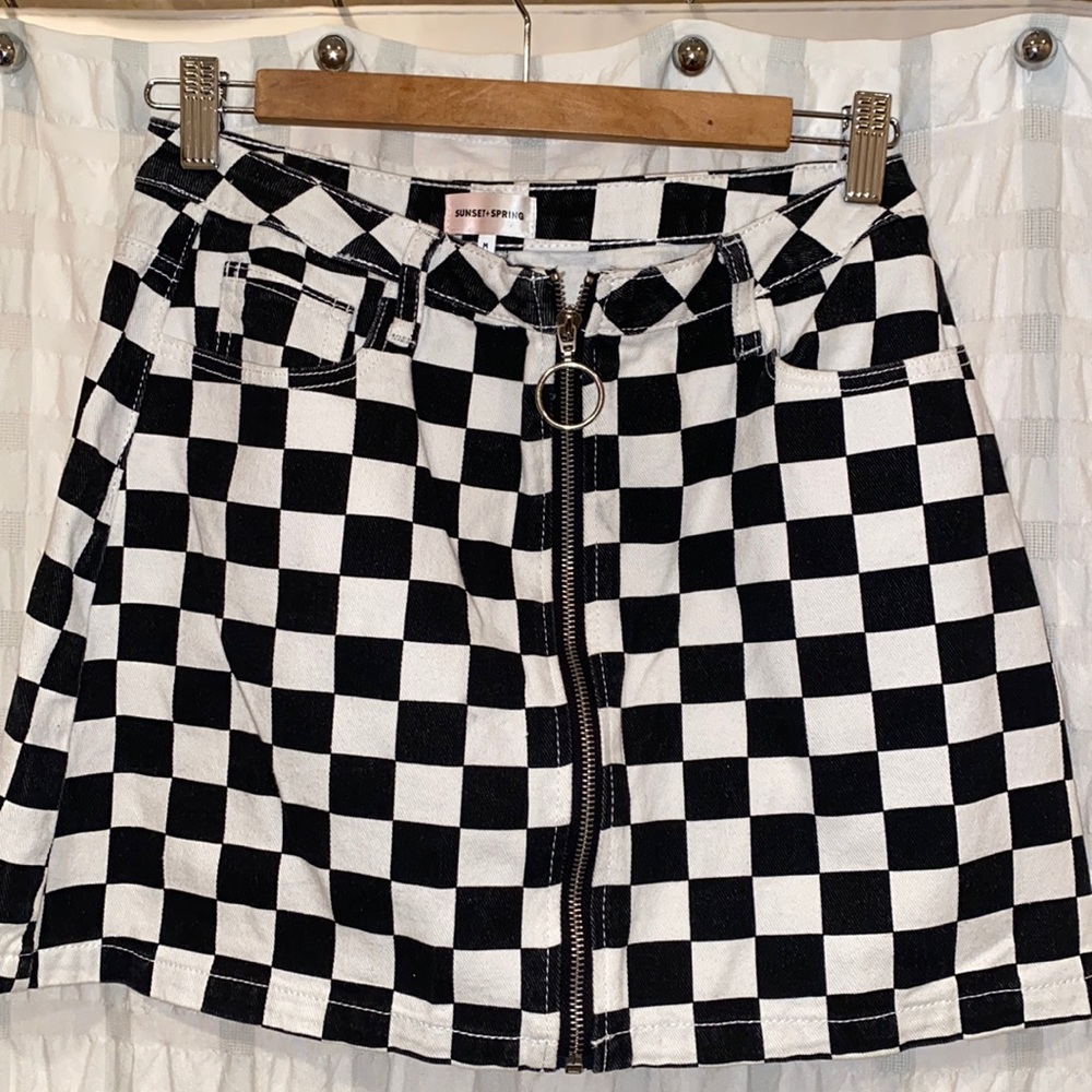Black and white checkered skirt